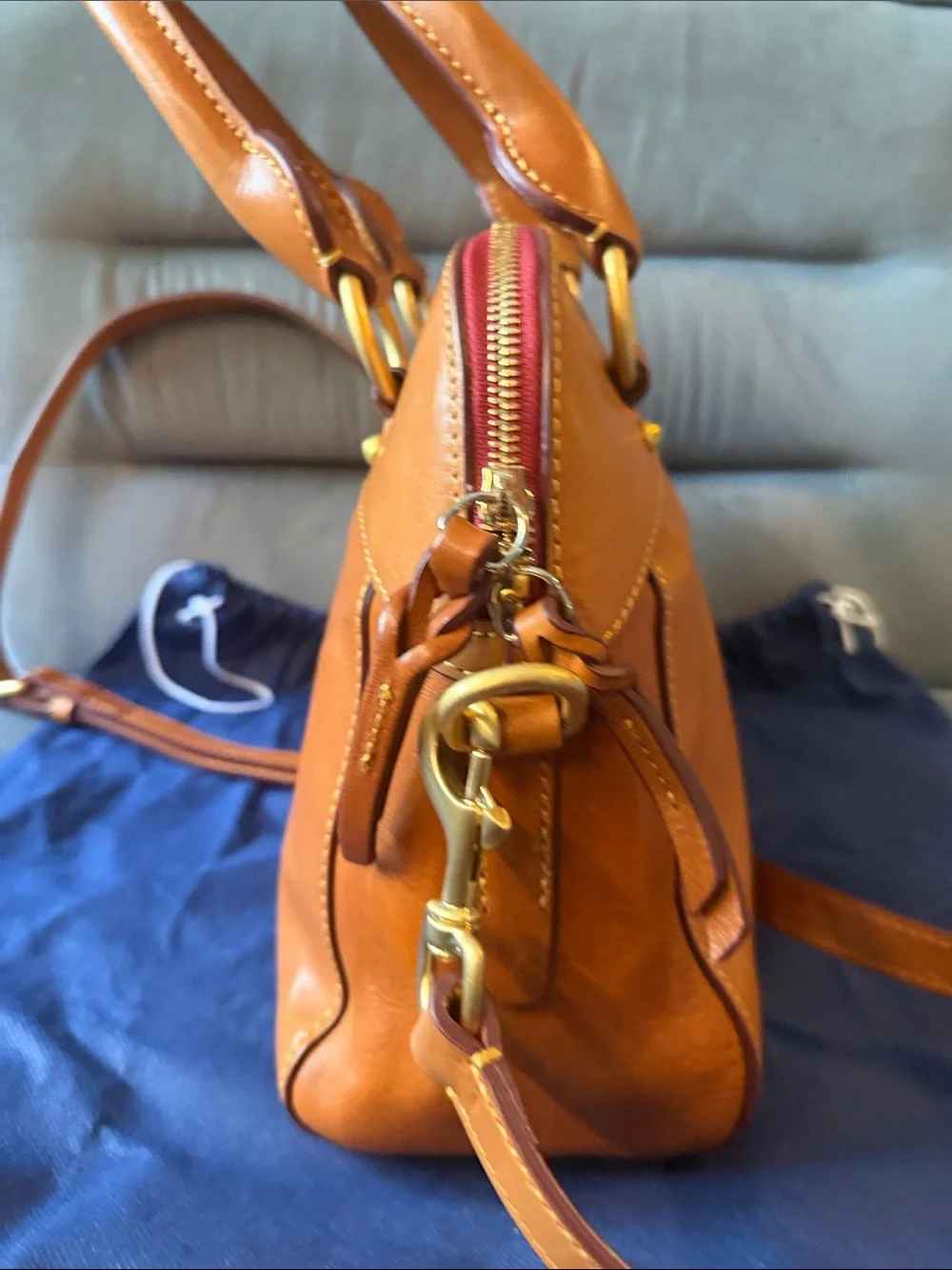 NWT Dooney & Bourke Florentine Cameron Satchel in Natural with Crossbody Strap